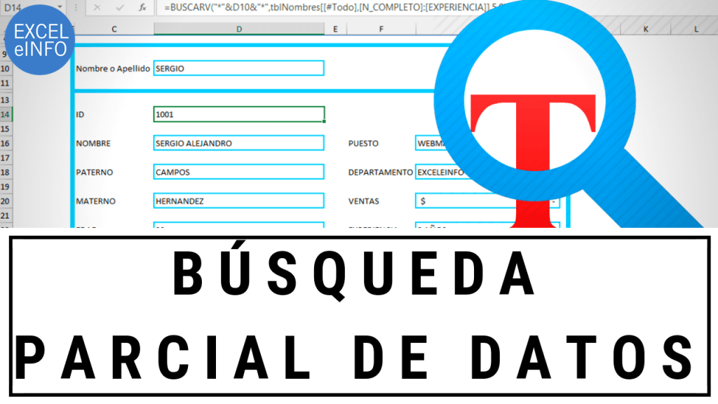 Formulario de búsqueda parcial de datos usando BUSCARV y comodines en Excel