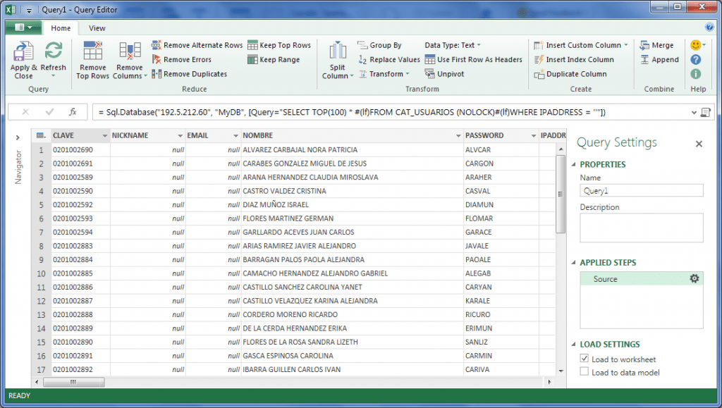 Sentencias de SQL en Power Query (antes Data Explorer) para Excel