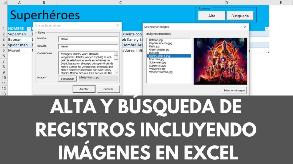 Formularios de Alta y Búsqueda de registros incluyendo imágenes en Excel usando VBA y macros