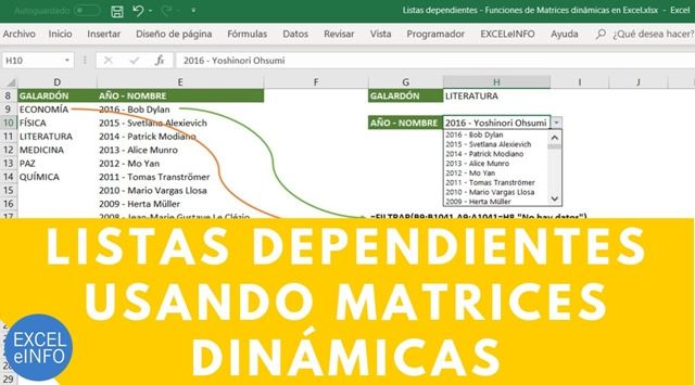 Listas de validación dependientes - Funciones de Matrices Dinámicas en Excel
