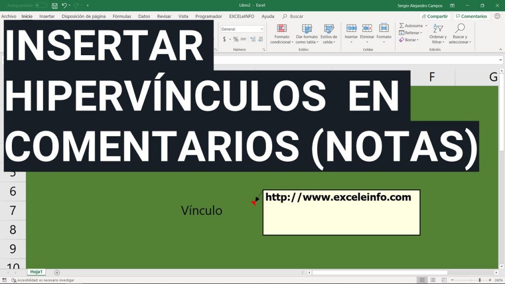 Insertar vínculos en Comentarios (Notas) de Excel para abrir páginas y archivos