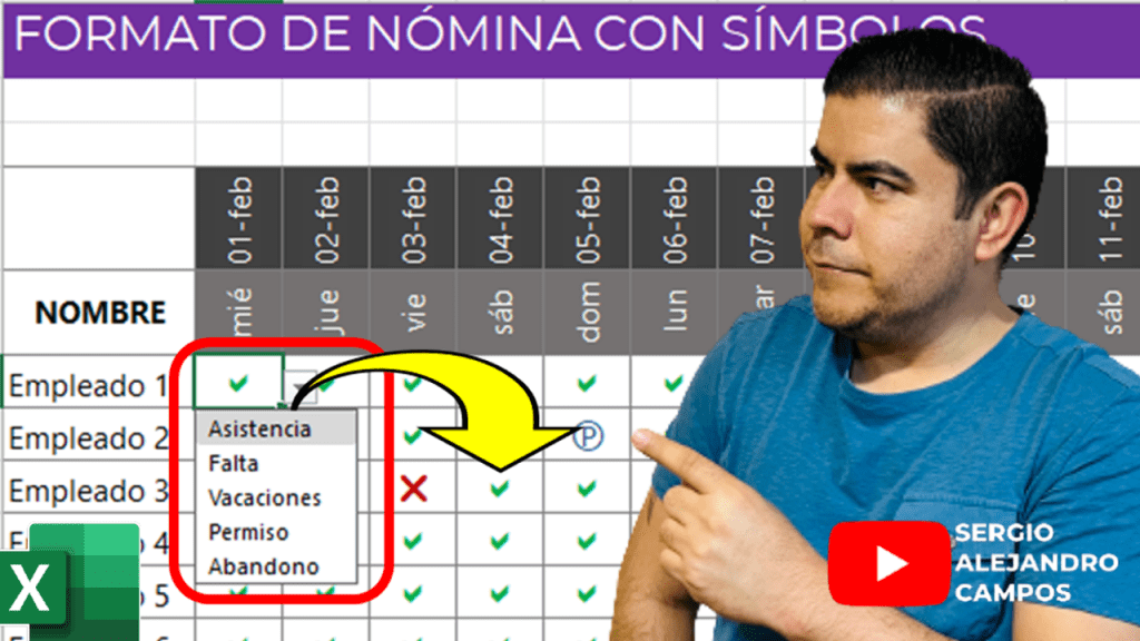 Formato de nómina (asistencia) con símbolos