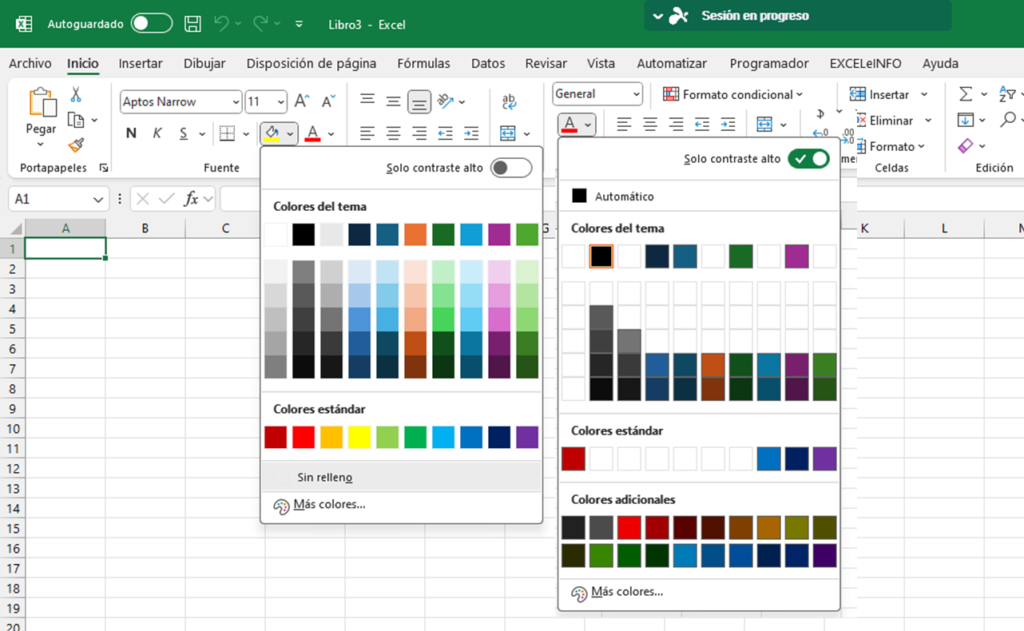 Imagen 1. Nuevo Selector de color en Excel y Office. EXCELeINFO y Deztaca.