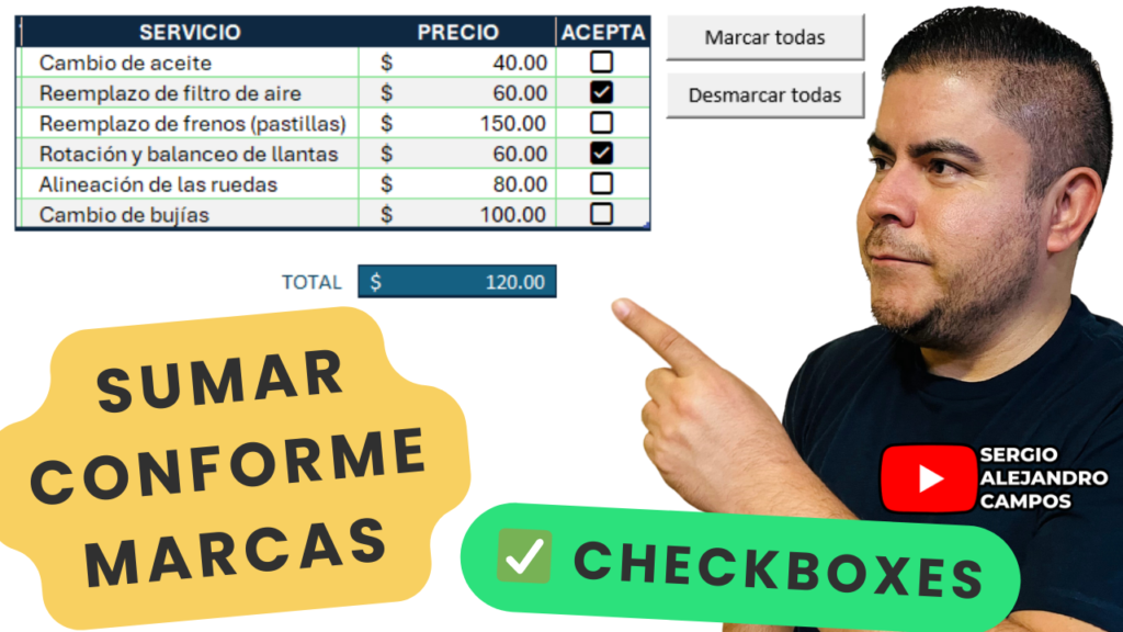 Sumar conforme se marcan casillas de verificación o checkboxes - exceleinfo - deztaca