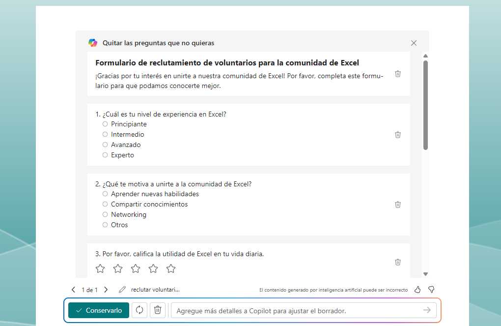 Crear Formularios desde Excel usando Copilot