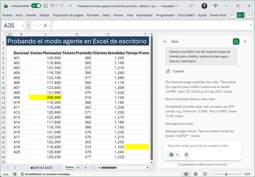 ¡NUEVO! Probamos el Modo Agente de Copilot en Excel de escritorio ...